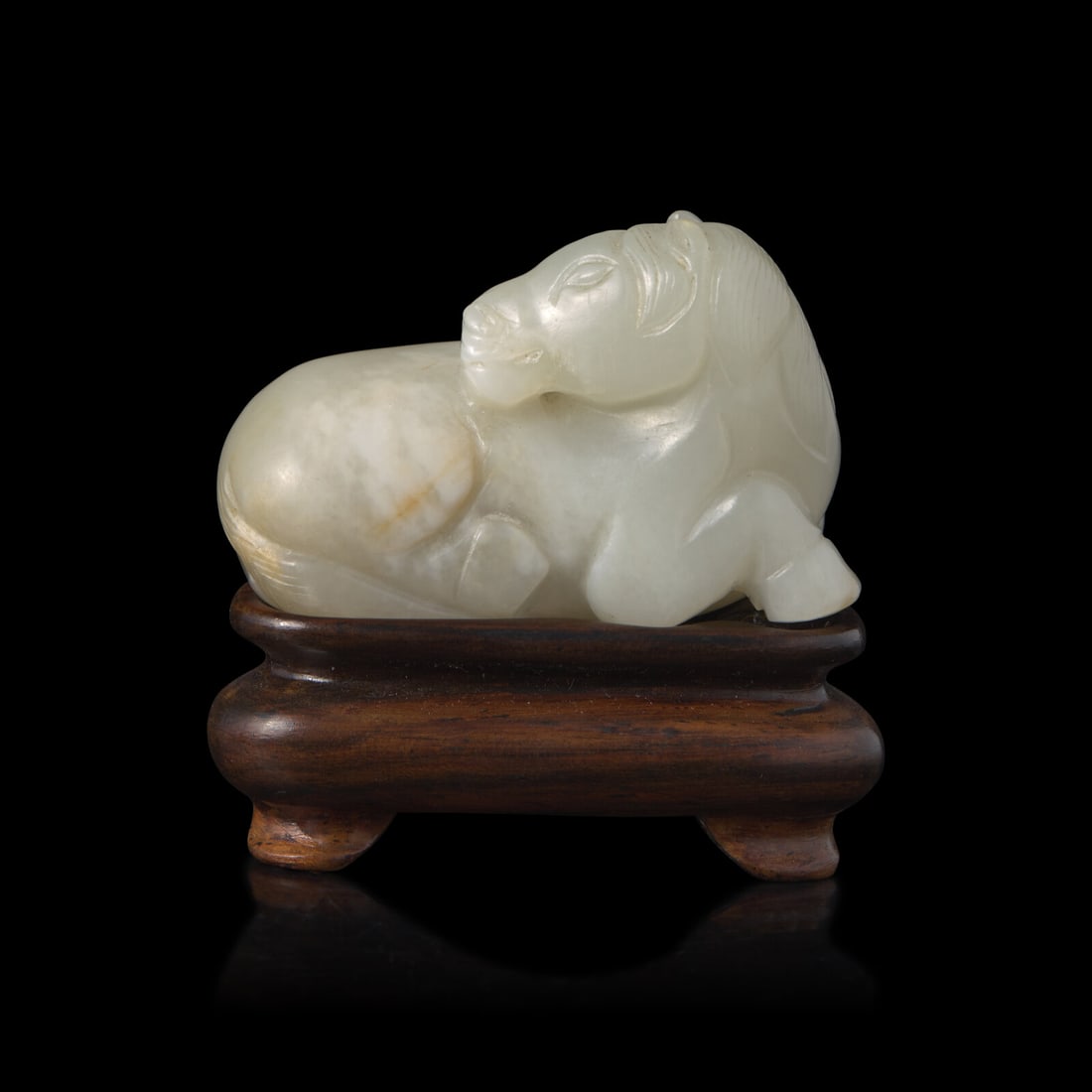 A Small Chinese Greyish-White Jade Figure of a Horse 袖珍灰白玉雕