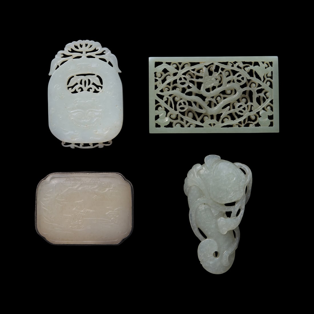 Four Chinese Jade Carvings, Qing Dynasty 清 玉雕一組四件