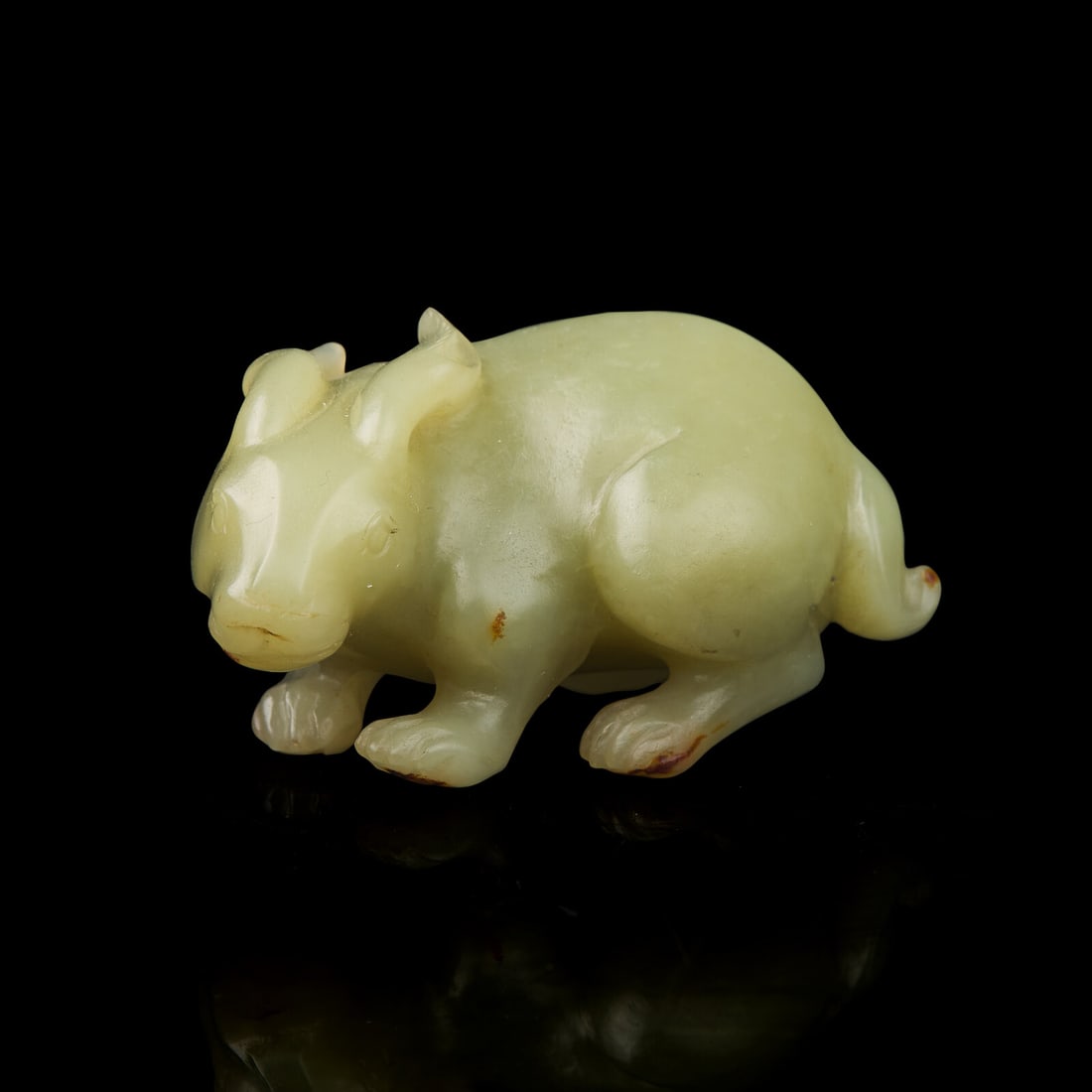 A Chinese Yellow Jade Figure of a Rabbit 黃玉碩兔