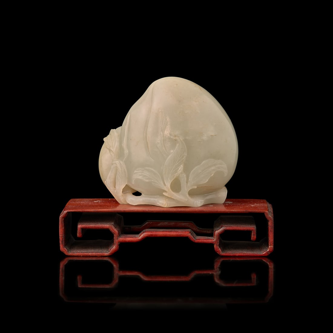 A Chinese Celadon Jade Carving of Double Peaches, Qing Dynasty 清 青白玉 (1 of 3)