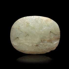 A Chinese Pale Celadon Jade 'Immortals' Pebble, Late 19th-Mid 20th Century 晚清-民