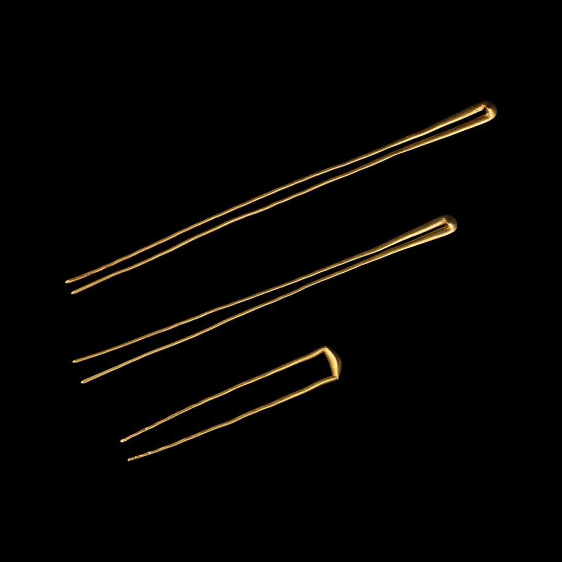 Three Chinese Gold Hairpins, Chai, Han-Tang Dynasty 西漢-唐 金钗