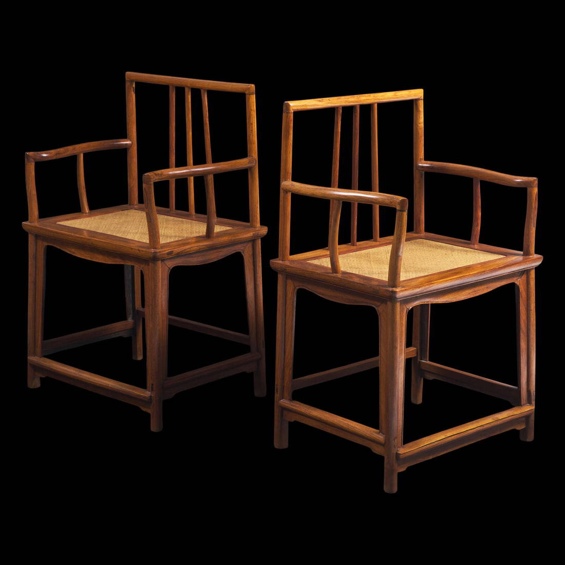 A Pair of Chinese Huanghuali Armchairs, Fushouyi, 17th/18th Century and With Later Elements 清