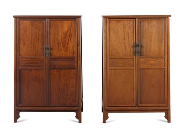 A Pair of Chinese Hardwood Round Corner Tapered Cabinets, Yuanjiaogui, 20th Century 二十