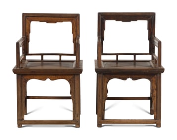 A Pair of Chinese Hardwood Lowback Armchairs, Meiguiyi, 19th-Early 20th Century 晚清