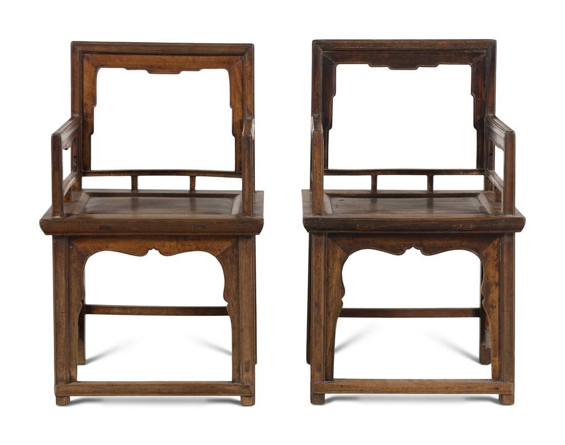 A Pair of Chinese Hardwood Lowback Armchairs, Meiguiyi, 19th-Early 20th Century 晚清