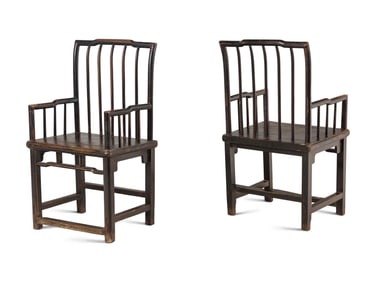 A Pair of Chinese Lacquered Hardwood Armchairs, Shubeiyi, 20th Century 二十世