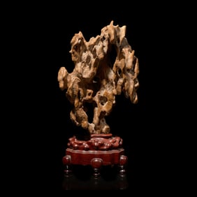 A Chinese Scholar's Stone on Wood Stand 太湖石及木座