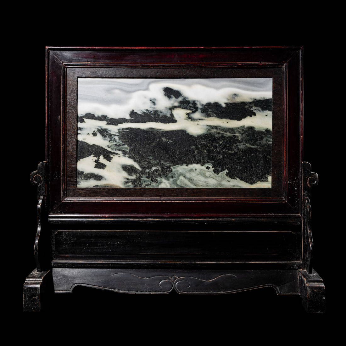 A Chinese 'Dreamstone' Marble Inset Wood Table Screen, 20th Century 二十世紀
