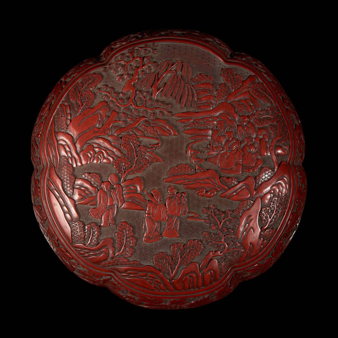A Chinese Cinnabar Lacquer 'Eight Immortals' Covered Box 剔紅八仙圖