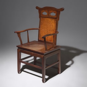 A Chinese Hardwood and Huamu Armchair, Fushouyi, Late 19th to 20th Century 晚清民