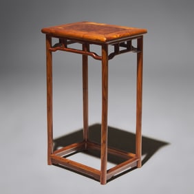 A Chinese Hardwood, Probably Huanghuali, and Burlwood Incense Stand, Xiangji, 20th Century 二