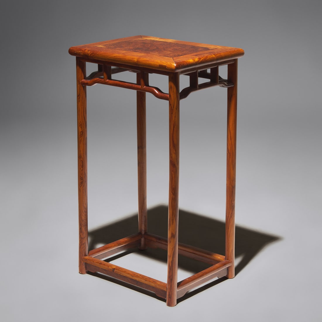 A Chinese Hardwood, Probably Huanghuali, and Burlwood Incense Stand, Xiangji, 20th Century 二