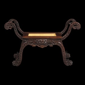 An Unusual Chinese Carved Hardwood Bench, 20th Century 二十世紀 硬