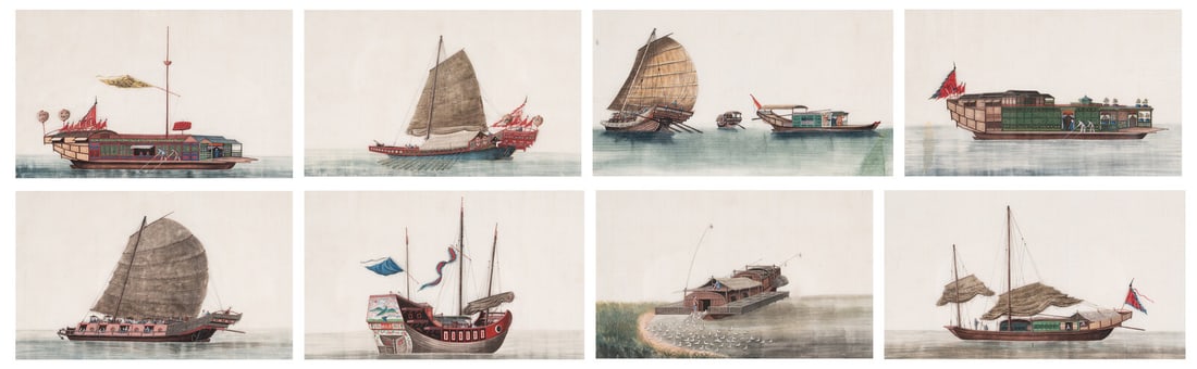 A Set of Eight Chinese Export Pith Paintings, Late Qing Dynasty 清晚期 通 (1 of 17)