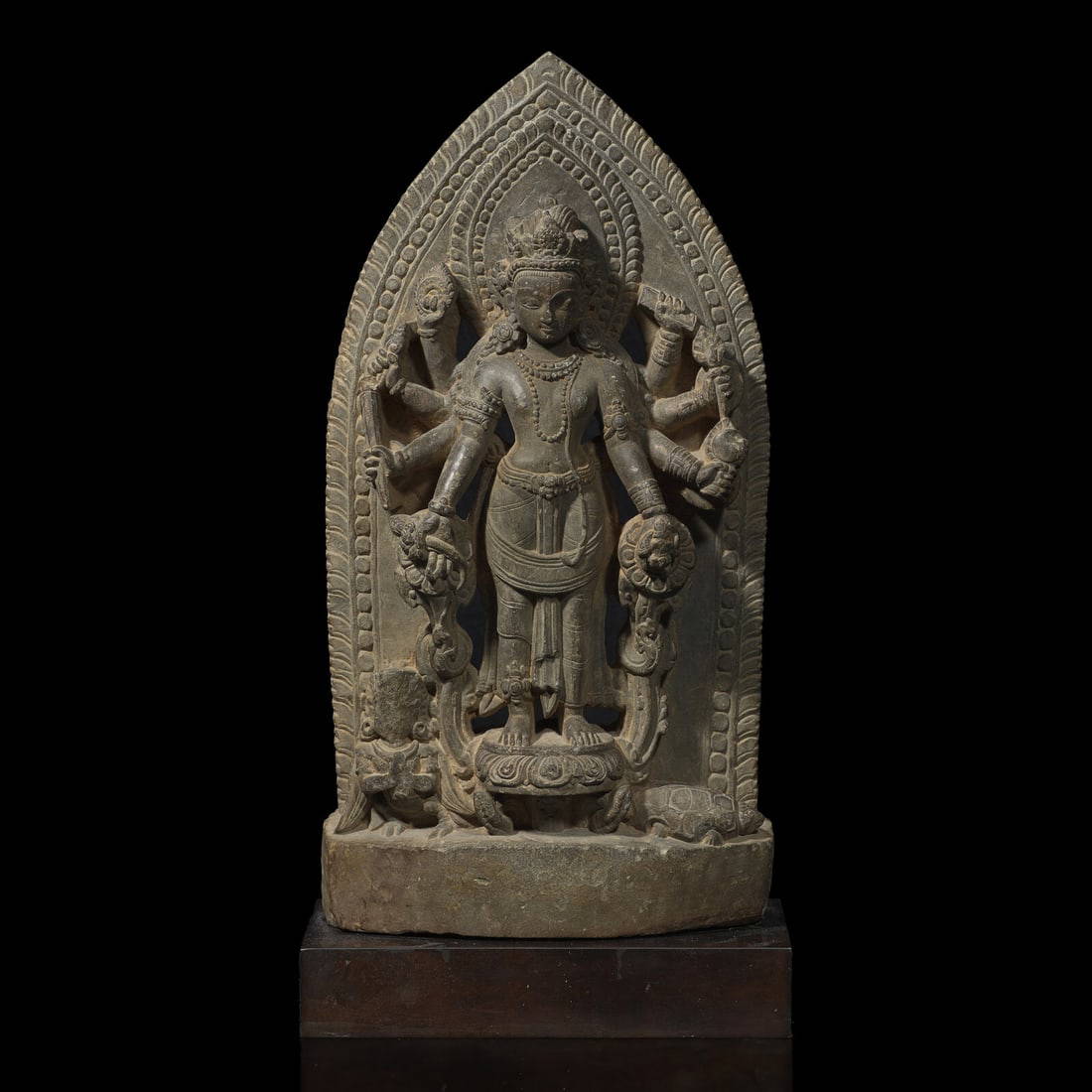 A Small Nepalese Carved Stone Stele Depicting Lakshminarayana, 17th Century