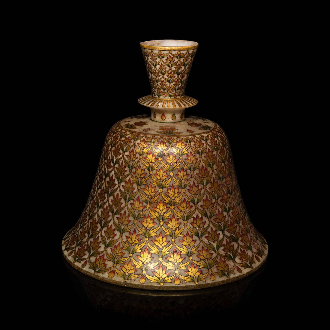 A Mughal Marble Gilt and Polychrome Painted Marble Hookah Base, 19th Century