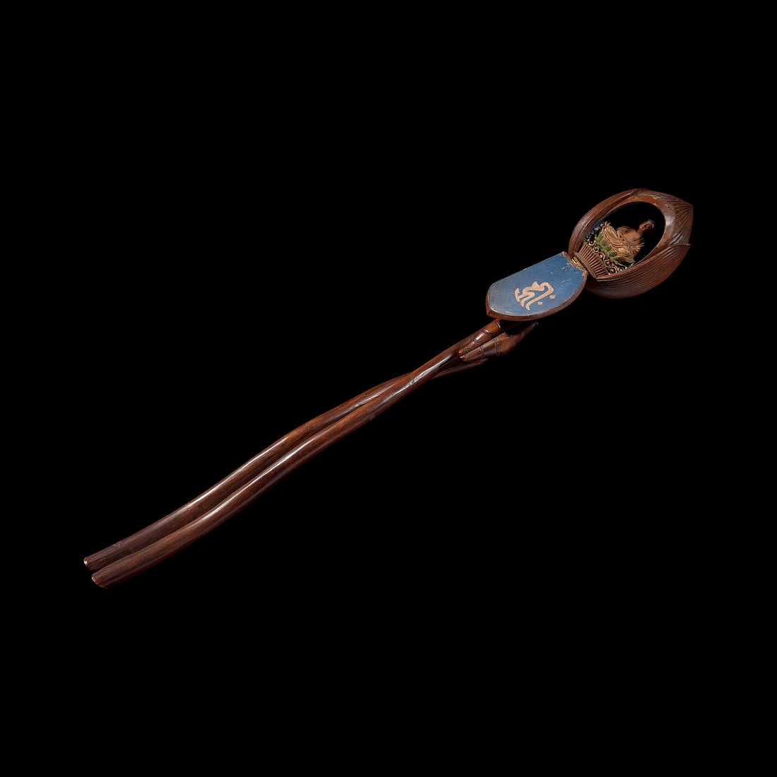 A Japanese Carved and Painted Wood \"Lotus\" Scepter, Meiji Period