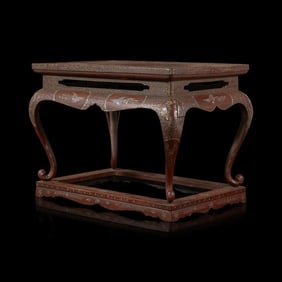 A Japanese Mother-of-Pearl Inlaid Dark Brown Lacquer Rectangular Stand, Edo Period