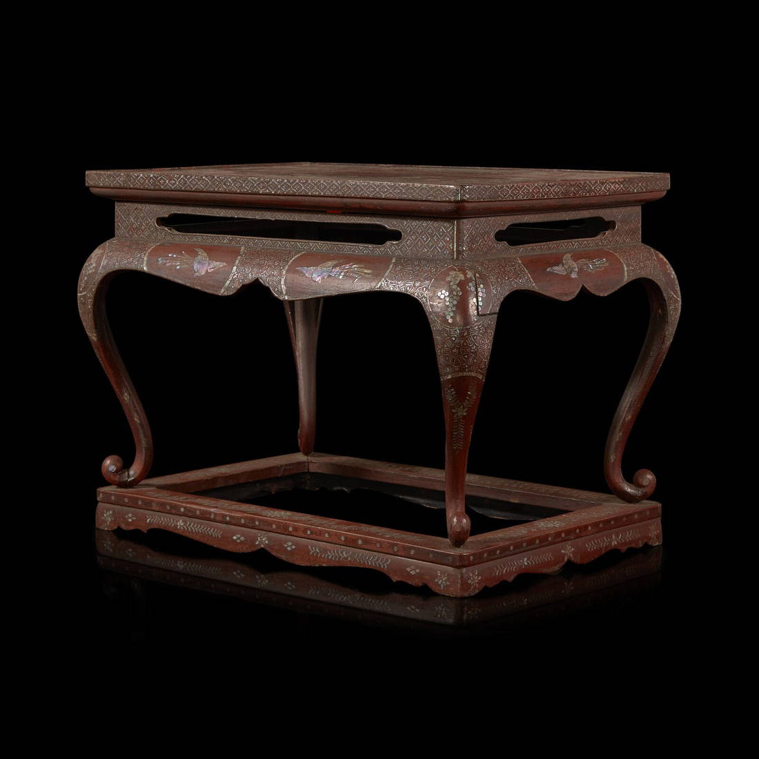 A Japanese Mother-of-Pearl Inlaid Dark Brown Lacquer Rectangular Stand, Edo Period