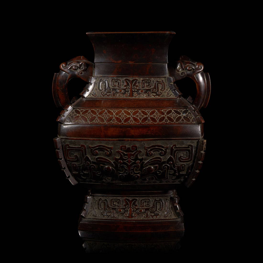 A Large Japanese Patinated Bronze Archaistic Vase