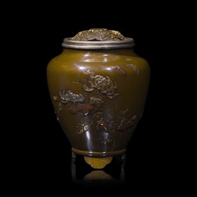 A Japanese Mixed Metals Small Koro and Cover, Inoue, Meiji-Taisho Period