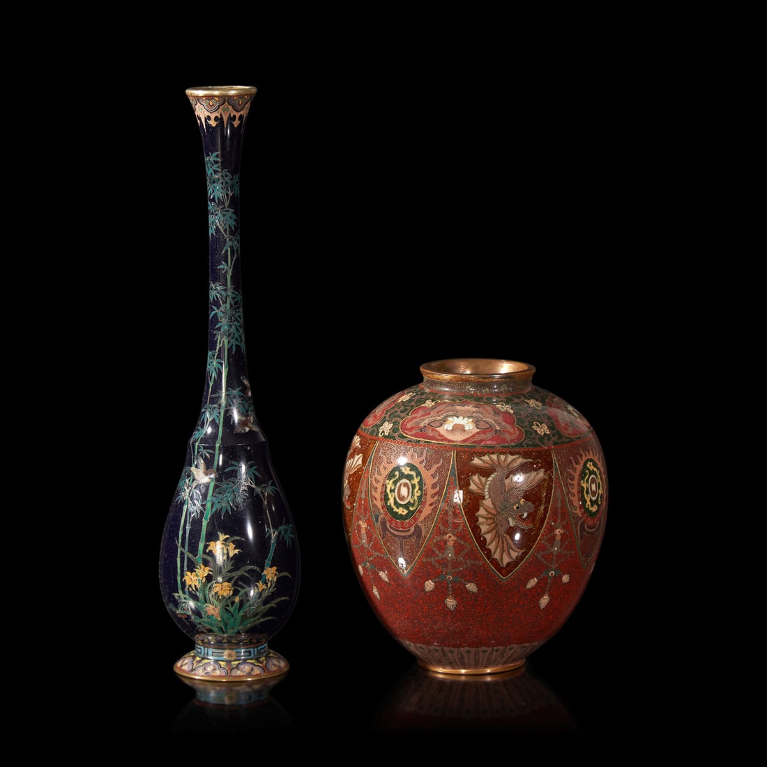 A Japanese Cloisonne Vase, Ota Tamashiro, and a Small Ovoid Vase, Meiji Period (1 of 2)