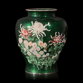 A Japanese Green Ground Cloisonné Vase, Ando Jubei Mark