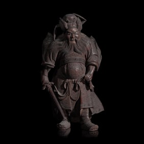 A Japanese Carved Wood "Shoki" Okimono, Signed Hara Shugetsu zo