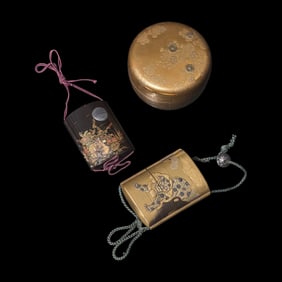 A Japanese Gold Lacquer Natsume, and two Lacquer Inro, 19th Century