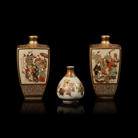 A Pair of Small Japanese Satsuma-Type Cabinet Vases, Shizan, and a Miniature Vase, Houn; Meiji