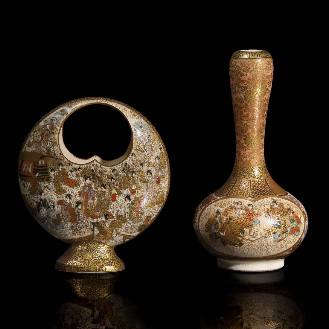 Two Finely Decorated Small Satsuma-Type Vases, Both Signed