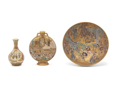 Three Small Japanese Satsuma-Type Cabinet Pieces, Meiji Period, Late 19th/Early 20th Century