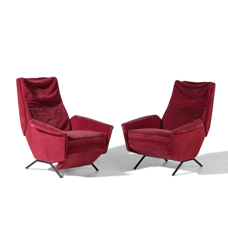 Italian c. 1950 Pair of Reclining Chairs  (1 of 2)