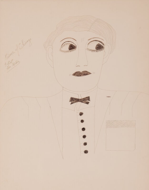 Lee Godie (American, 1908-1994) Prince of Chicago: Lee Godie (American, 1908-1994) Prince of Chicago ink on paper signed Lee Godie and titled (upper left) Sight: 27 1/2 x 21 1/2 inches. Property from the Collection of Lori Crane <