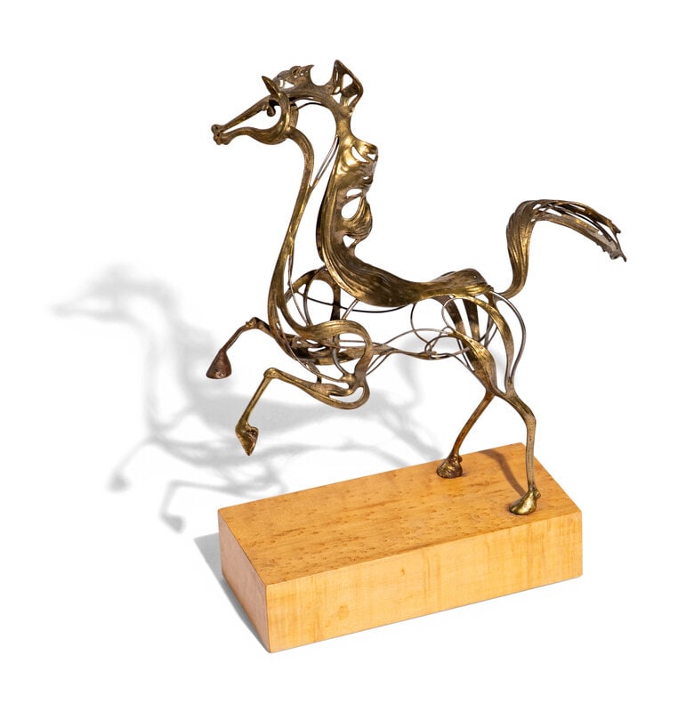 Russell Shears (American, b. 1879) Rearing Horse, c. 1966: Russell Shears (American, b. 1879) Rearing Horse, c. 1966 brass and wire incised R. Shears 11 x 11 x 6 inches. Property from the Collection of Norman R. Thal, Jr. Trust Thi