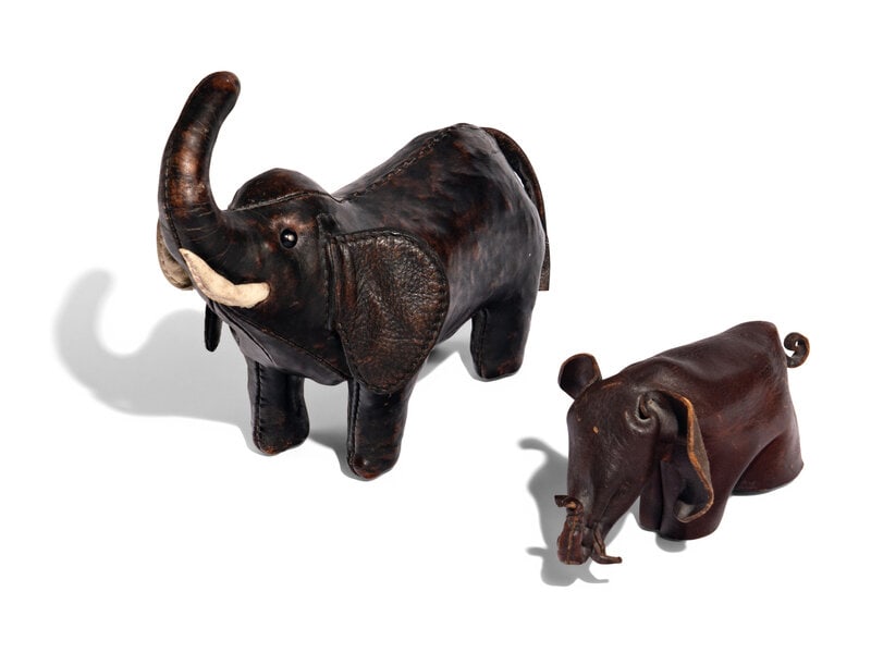 Omersa 
Second Half 20th Century
Two Leather Elephants  (1 of 5)