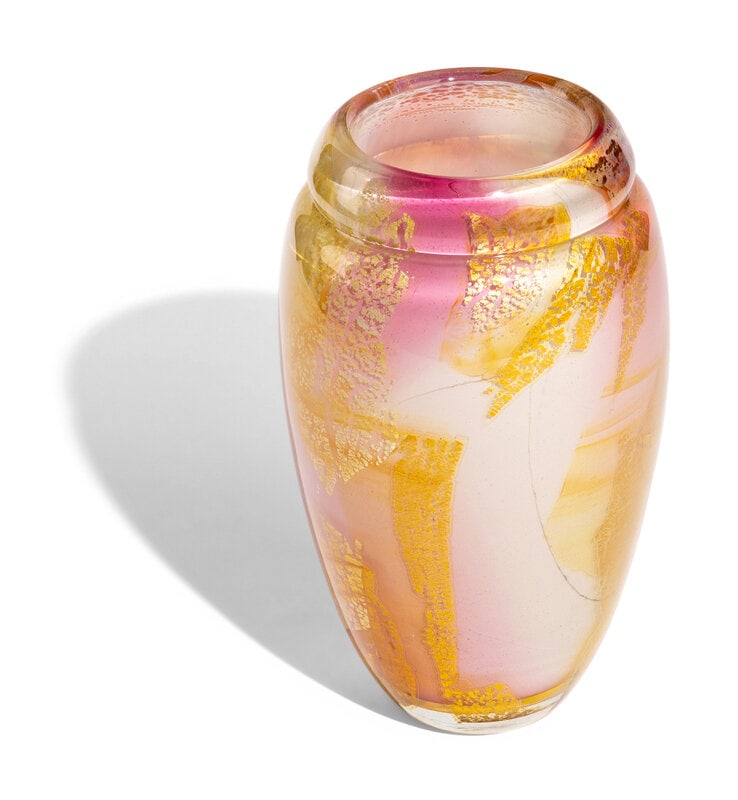 Christopher Ries (American, b. 1952) Glass Vase: Christopher Ries (American, b. 1952) Glass Vase blown glass etched to bottom 'Christopher Ries 4/79' 11 1/4 h x 7 dia inches. Property from the Estate of Richard Radke This lot is