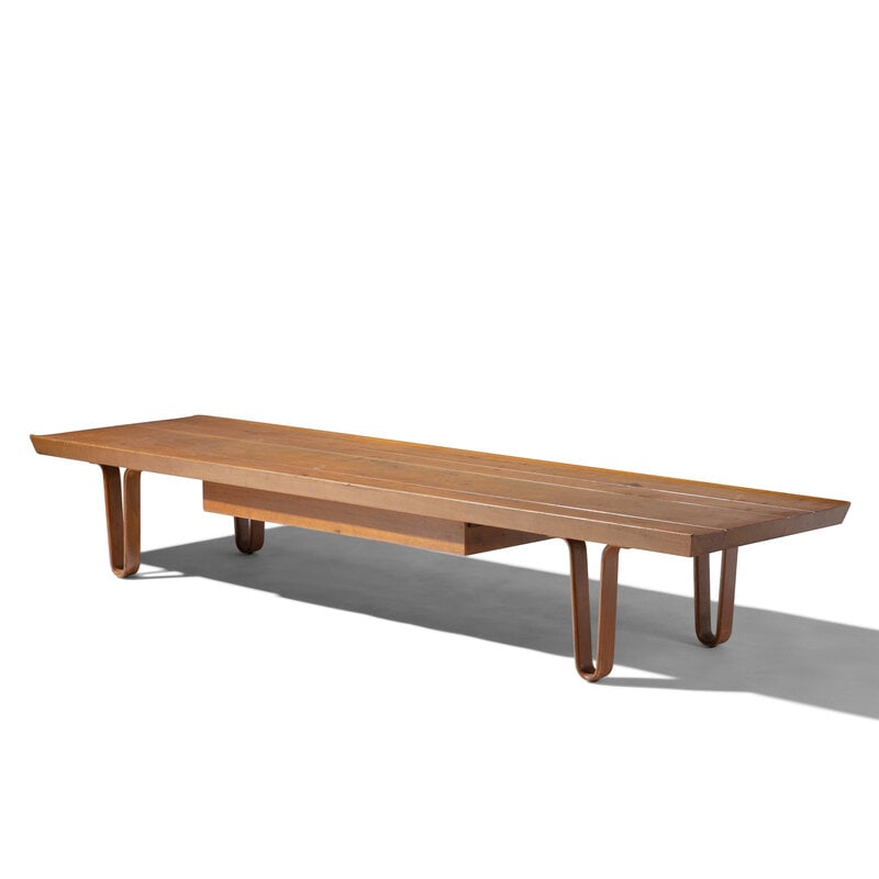 Edward Wormley (American, 1907-1995) Long John Bench for Dunbar : Edward Wormley (American, 1907-1995) Long John Bench for Dunbar walnut unsigned 12 h x 71 3/4 w x 18 3/4 d inches. The Collection of Robert and Judith Rothschild, Northbrook, Illinois