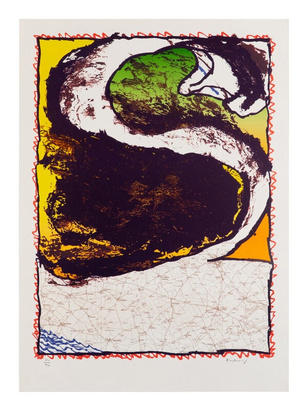 Pierre Alechinsky (Belgian, b. 1927) Rue serpente, 1981: Pierre Alechinsky (Belgian, b. 1927) Rue serpente, 1981 color lithograph signed and numbered 36/90 in pencil 28 1/2 x 21 1/4 inches. This lot is located in Chicago. Si