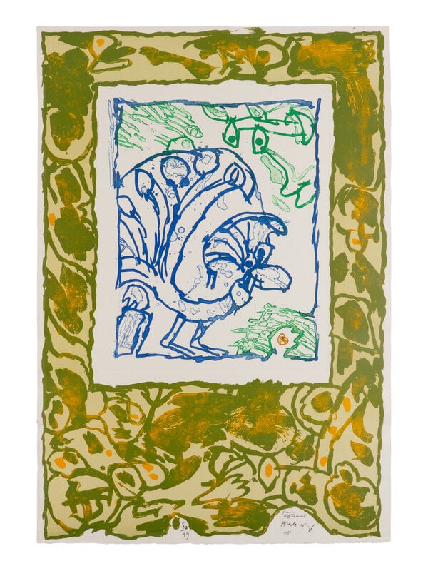 Pierre Alechinsky (Belgian, b. 1927) Paon différencié, 1980: Pierre Alechinsky (Belgian, b. 1927) Paon différencié, 1980 lithograph and etching signed, titled, dated, and numbered 80/99 in pencil 35 3/8 x 24 1/4 inches. This lot is loc
