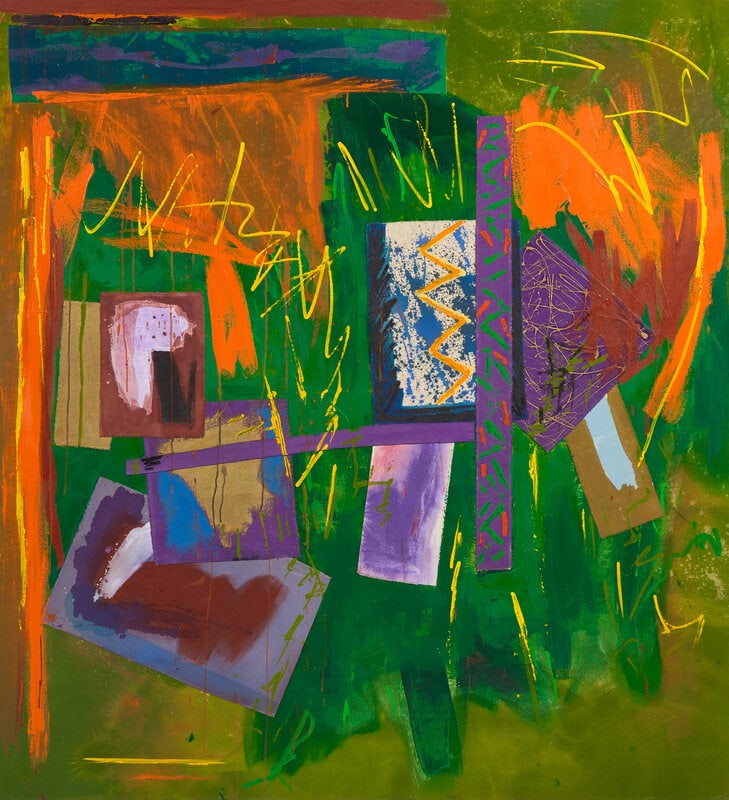 Ann Purcell (American, b. 1941) Arequipa, 1983: Ann Purcell (American, b. 1941) Arequipa, 1983 oil and collage on canvas signed Purcell, titled and dated (verso) 72 x 66 inches. This lot is located in Philadelphia. <