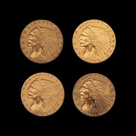 A Group of Four Indian Head $2.50 Gold Coins