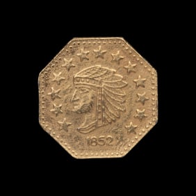 [CALIFORNIA FRACTIONAL GOLD] An 1852-Dated Indian Head Octagonal 1/2 Dollar Gold Token