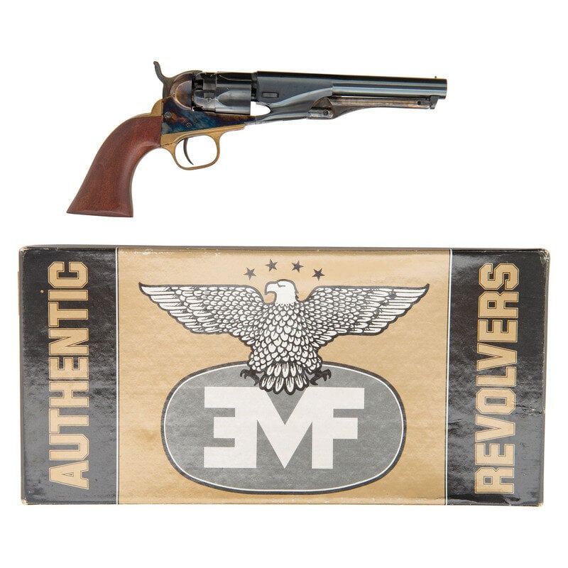 Armi San Marco/EMF Reproduction Colt Model 1862 Police Percussion Revolver in Box: Armi San Marco/EMF Reproduction Colt Model 1862 Police Percussion Revolver in Box .36 Cal. 5.5" barrel length. SN: A26051. Blued and casehardened finish with brass gripstraps and walnut one piece grip