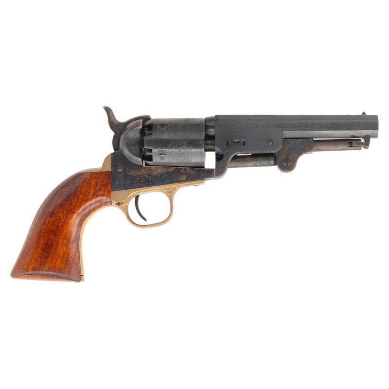 Replica Colt Navy Percussion Revolver: Replica Colt Navy Percussion Revolver .36 Cal. 5" barrel length. SN: E3934. Blued and casehardened finish with brass gripstraps and varnished walnut one piece grips. Single action six-shot percussion