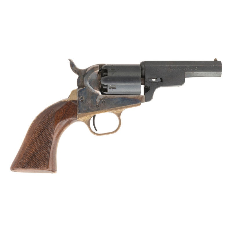 Armi San Marco Baby Dragoon Revolver : Armi San Marco Baby Dragoon Revolver .31 Cal. 3" barrel length. SN: 48591. Blued and casehardened finish with brass gripstraps and mounting varnished and checkered walnut one piece grips. Single actio