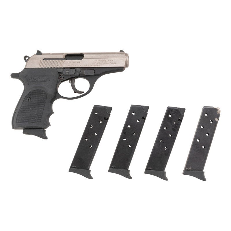 *Bersa Firestorm .380 with Four Extra Magazines: *Bersa Firestorm .380 with Four Extra Magazines .380 ACP. 3.5" barrel length. SN: 877181. Matte stainless steel slide with black anodized alloy frame and black rubber FireStorm branded grip panels. Si