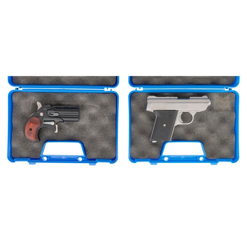 *Cobra Model CB 38 Derringer and Cobra Model CB-32 Pistol, both in Boxes with Accessories: *Cobra Model CB 38 Derringer and Cobra Model CB-32 Pistol, both in Boxes with Accessories 1.) Cobra Model CB 38 Derringer .38 Special. 2.75" barrel length. SN: CT064791. Black oxide finish overall wit