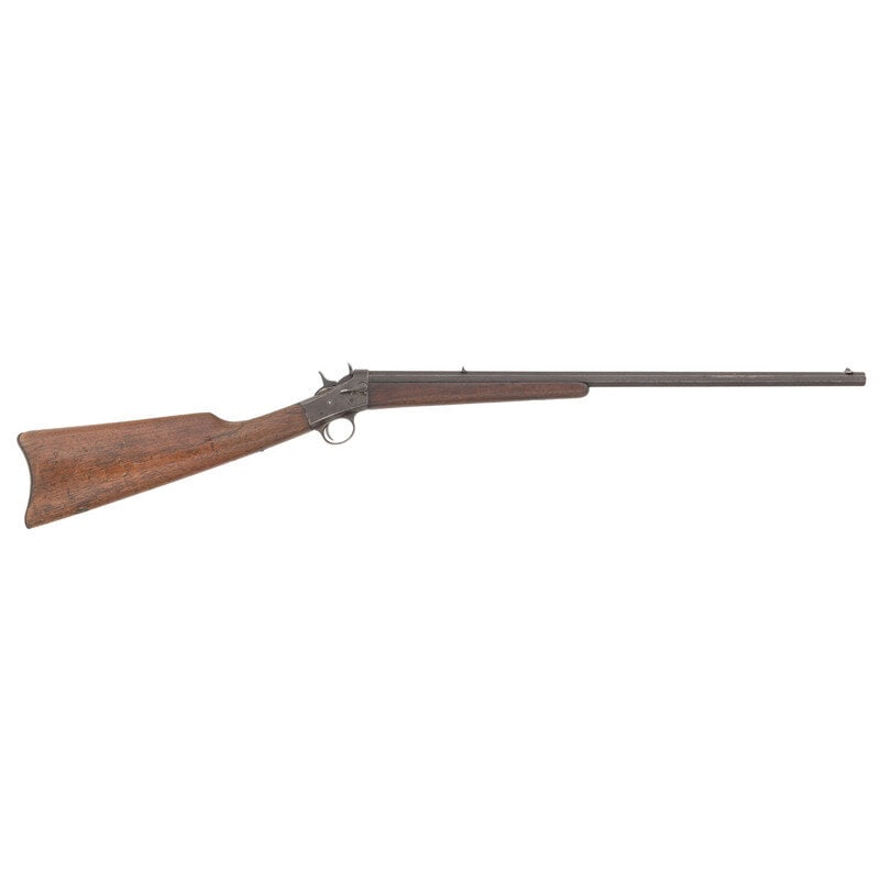 **Remington New Model No. 4 Rolling Block .32: **Remington New Model No. 4 Rolling Block .32 .32 Rimfire. 22.5" barrel length. SN: 151451. Brown patina overall with straight wrist walnut stock and half length handguard showing dents and scratches